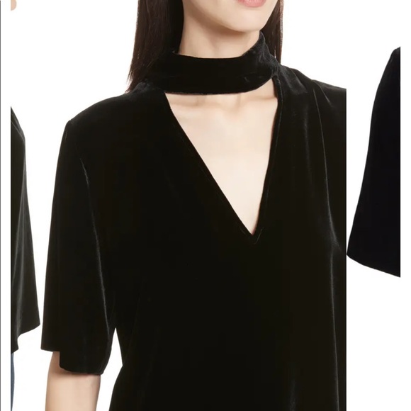 Theory Choker Collar V-Neck Velvet Top - Picture 4 of 5